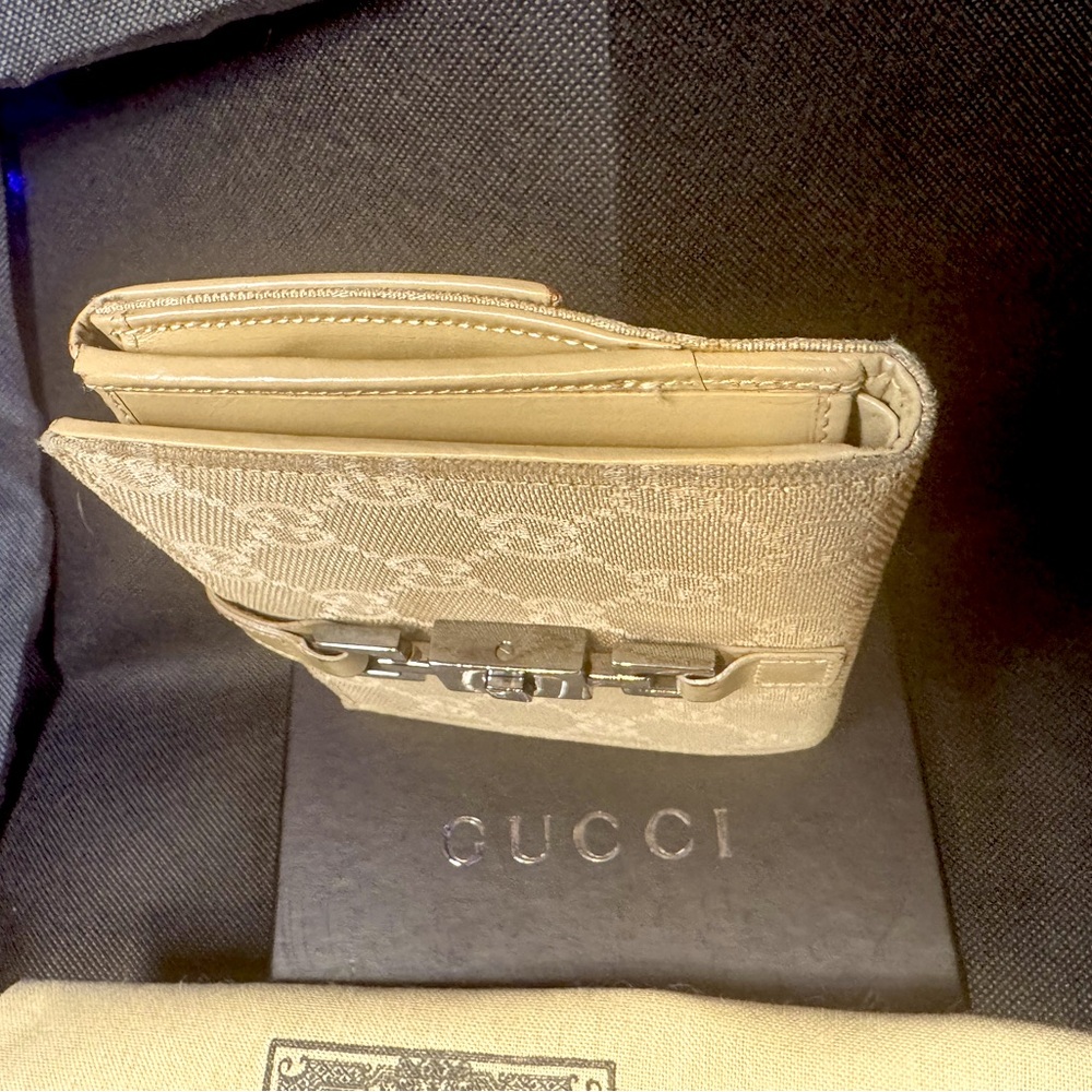 Gucci Monogram Wallet FULL SET Silver Chain Clasp Vintage GG Sabbia Sand color - Picture 12 of 14